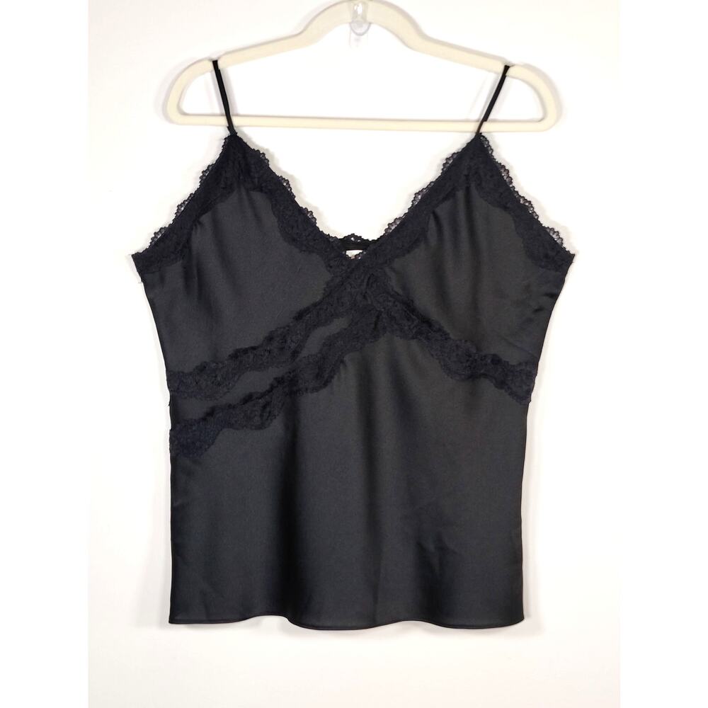 Leith Lace Trim Cami Black Y2K‎ Lingerie Slip Top Large Surplice Princess